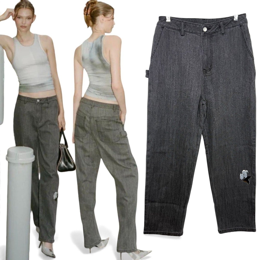 With Jéan Paige Carpenter Pants Washed‎ Black XS/XXS Straight Leg Indie Grunge